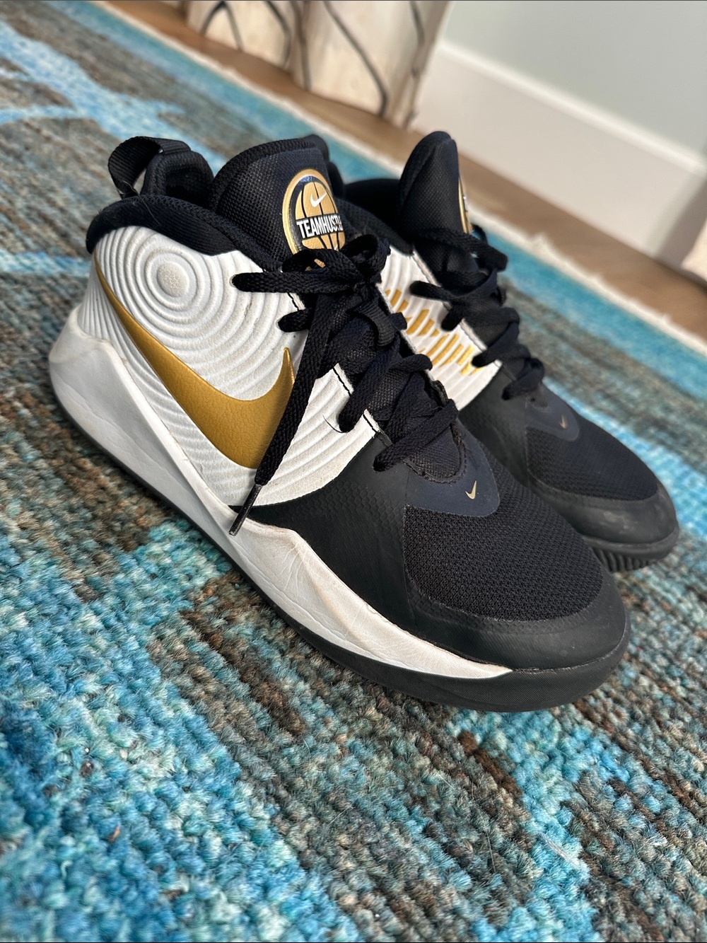 Nike Kids Black, White & Gold Basketball Sneakers - size 4.5